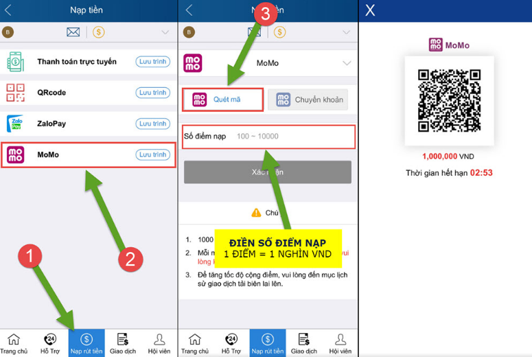 Hướng dẫn nạp tiền thông qua ví điện tử MoMo