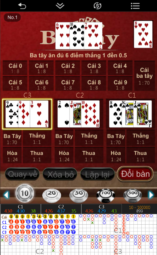 Giao diện bài ba tây tại Kubet