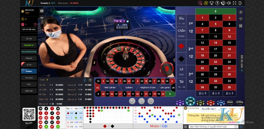 Giao diện sàn Roulette trên Kubet.