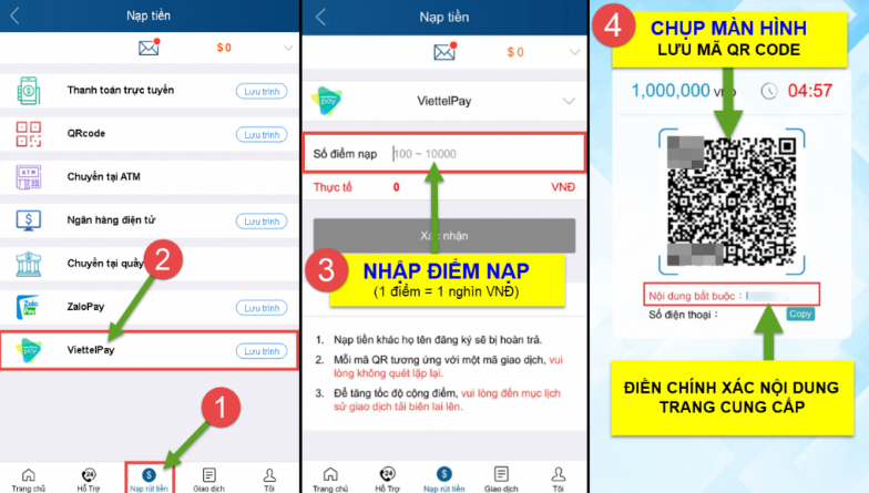 Hướng dẫn nạp tiền thông qua ứng dụng thanh toán điện tử Viettel Pay