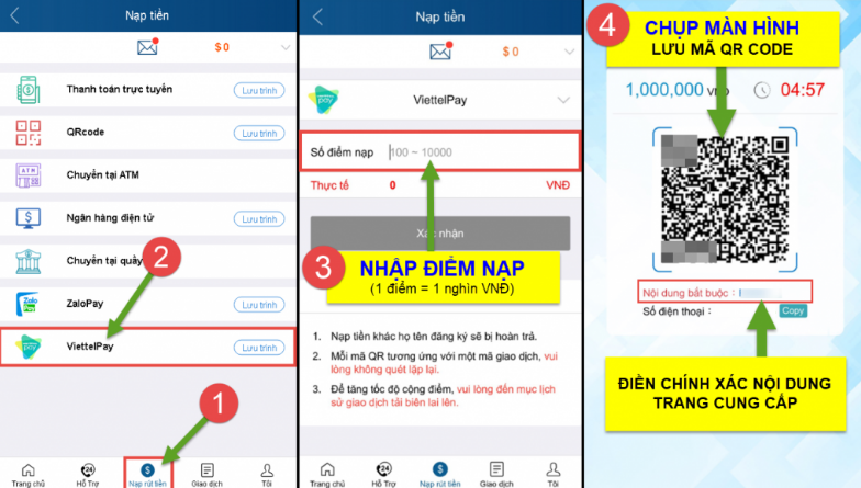 Hướng dẫn nạp tiền thông qua ứng dụng thanh toán điện tử Viettel Pay 