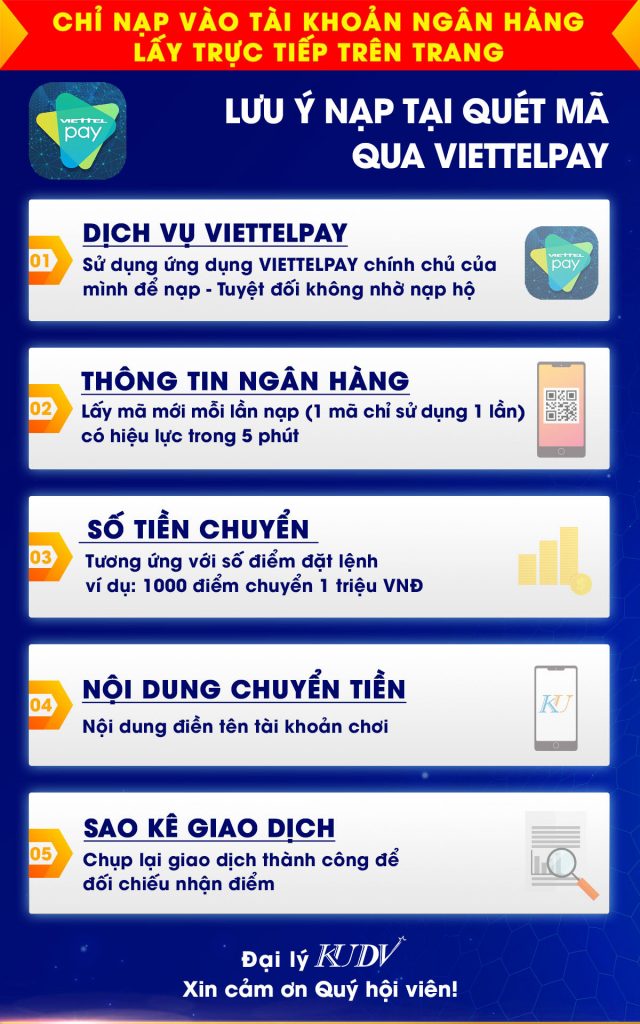 Hướng dẫn nạp tiền thông qua ứng dụng thanh toán điện tử Viettel Pay