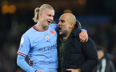 2 thầy trò, Pep Guardiola và Haaland