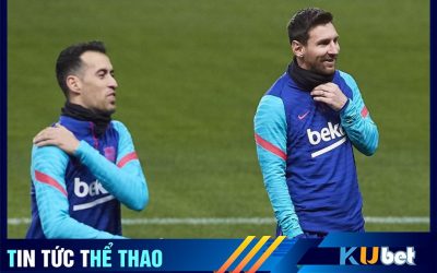 Messi Vs Busquets đang khởi động trong màu áo CLB Barca.