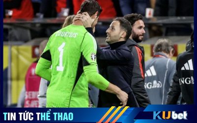 HLV Tedesco và Courtois sau trận tuyển Bỉ hòa Áo 1-1