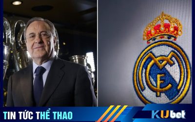 Chủ tịch Florentino Perez cùng phù hiệu Hoàng Gia của CLB Real Madrid