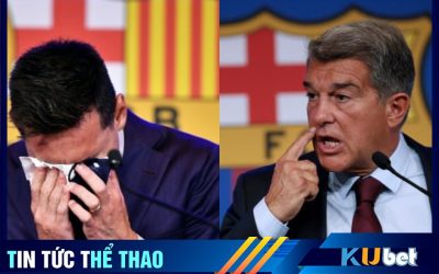 Messi khóc nức nở ngày chia tay Barca và bên phải là chủ tịch Laporta