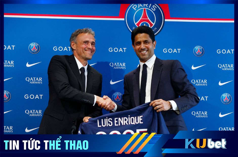 Chủ tịch PSG Al-Khelaifi bắt tay tân HLV Enrique