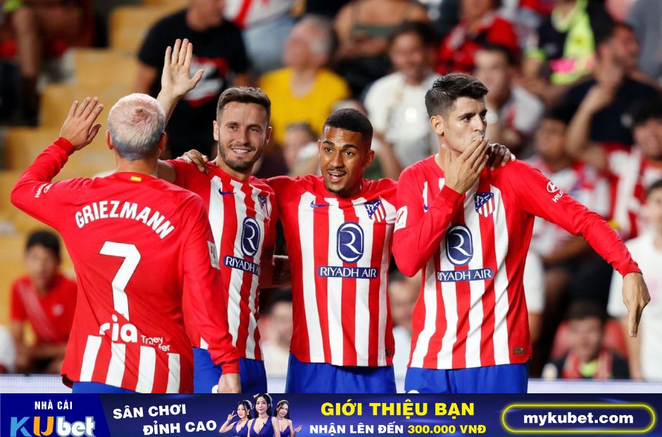 Kubet cập nhật hình ảnh các cầu thủ Atletico ăn mừng bàn thắng ghi được vào lưới CLB Rayo trong chiến thắng 7-0.
