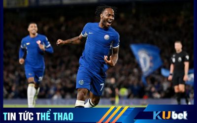 Kubet cập nhật hình ảnh tiền đạo Sterling ăn mừng bàn thắng trong chiến thắng 3-0 của Chelsea trước Luton