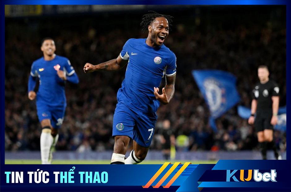 Kubet cập nhật hình ảnh tiền đạo Sterling ăn mừng bàn thắng trong chiến thắng 3-0 của Chelsea trước Luton
