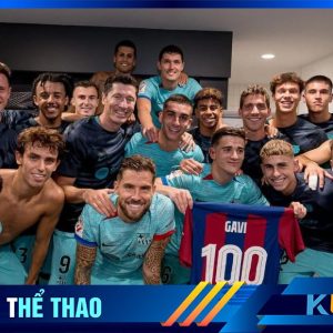 Kubet cập nhật hình ảnh Gavi cùng đồng đội ăn mừng trận đấu thứ 100 của anh trong phòng thay đồ
