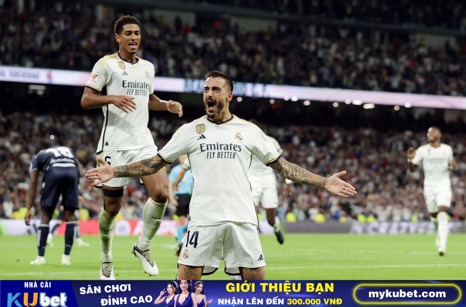 Kubet cập nhật hình ảnh Joselu và Bellingham của Real Madrid đang ăn mừng bàn thắng 