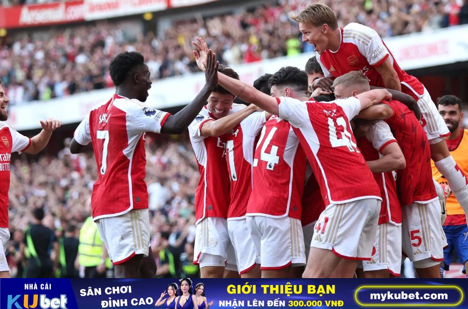 Kubet cập nhật hình ảnh các cầu thủ Arsenal ăn mừng bàn thắng ghi vào lưới Man Utd 
