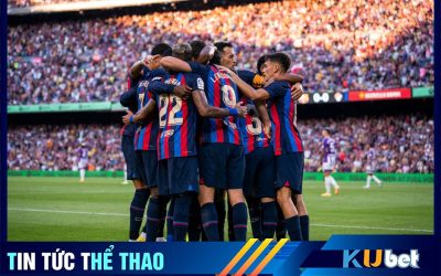 Kubet cập nhật hình ảnh các cầu thủ Barca ăn mừng bàn thắng trong một trận đấu tại Champions League mùa trước.