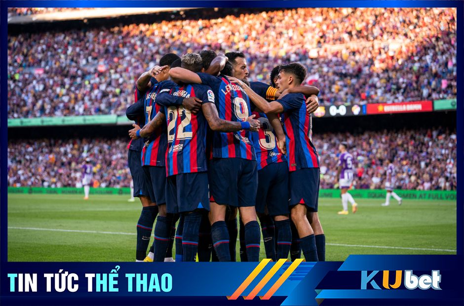 Kubet cập nhật hình ảnh các cầu thủ Barca ăn mừng bàn thắng trong một trận đấu tại Champions League mùa trước.