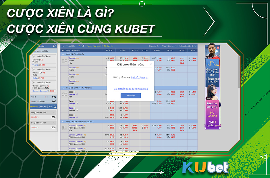 Hình ảnh đơn Cược Xiên thành công tại app cá cược bóng đá Kubet