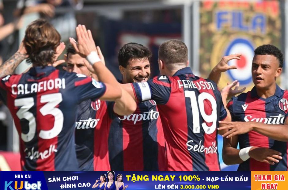 Kubet cập nhật hình ảnh các cầu thủ Bologna ăn mừng bàn thắng trong chiến thắng 3-0 trước Empoli 
